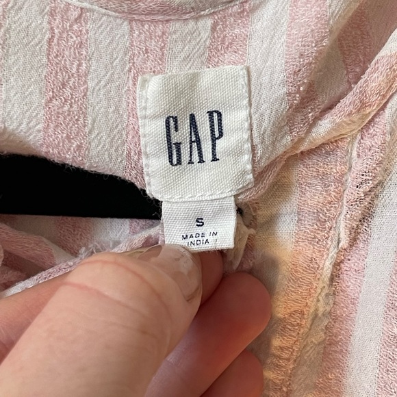 Pink and white striped blouse. Gently worn. Lace up neck line. - Picture 2 of 3